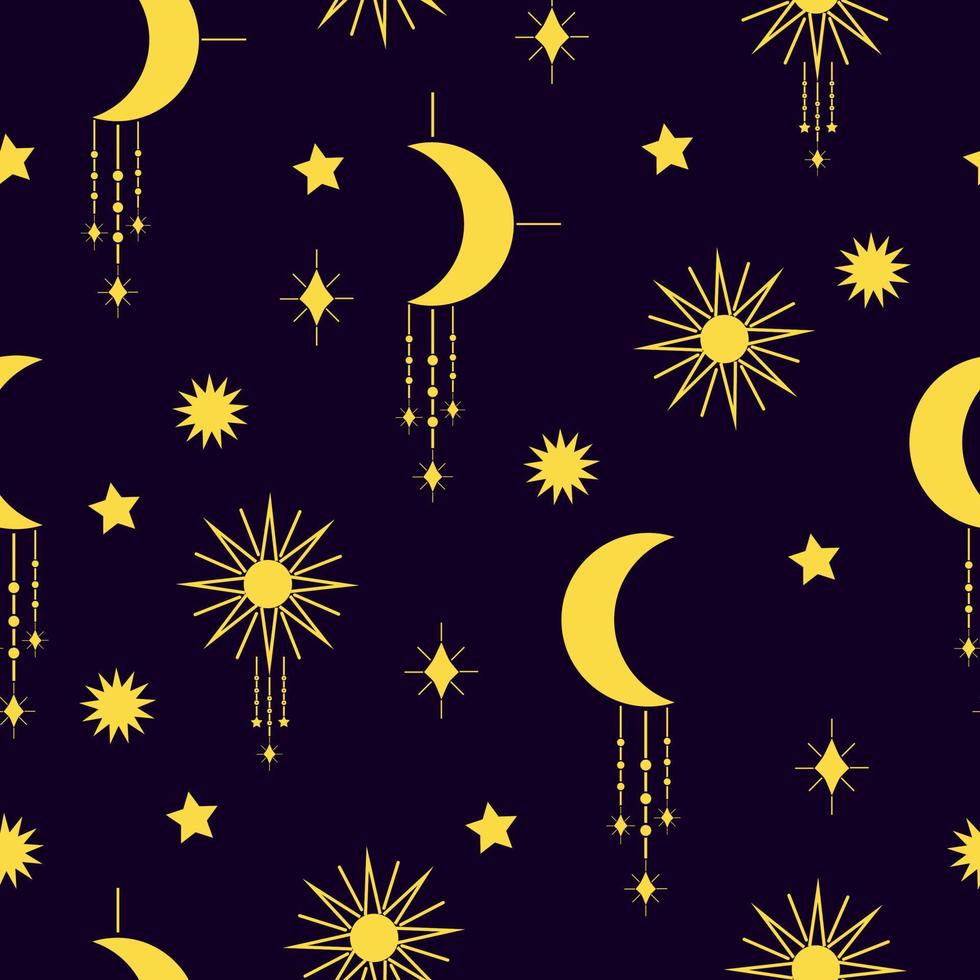 mystiek patroon van de maan en sterren Aan een donker achtergrond. hoog kwaliteit vector illustratie.