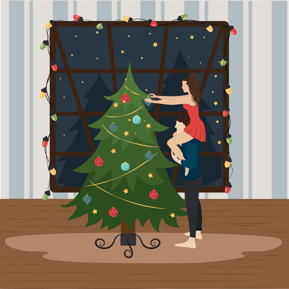 Kerstmis illustratie. een familie. Kerstmis boom. vakantie atmosfeer. hoog kwaliteit vector illustratie.