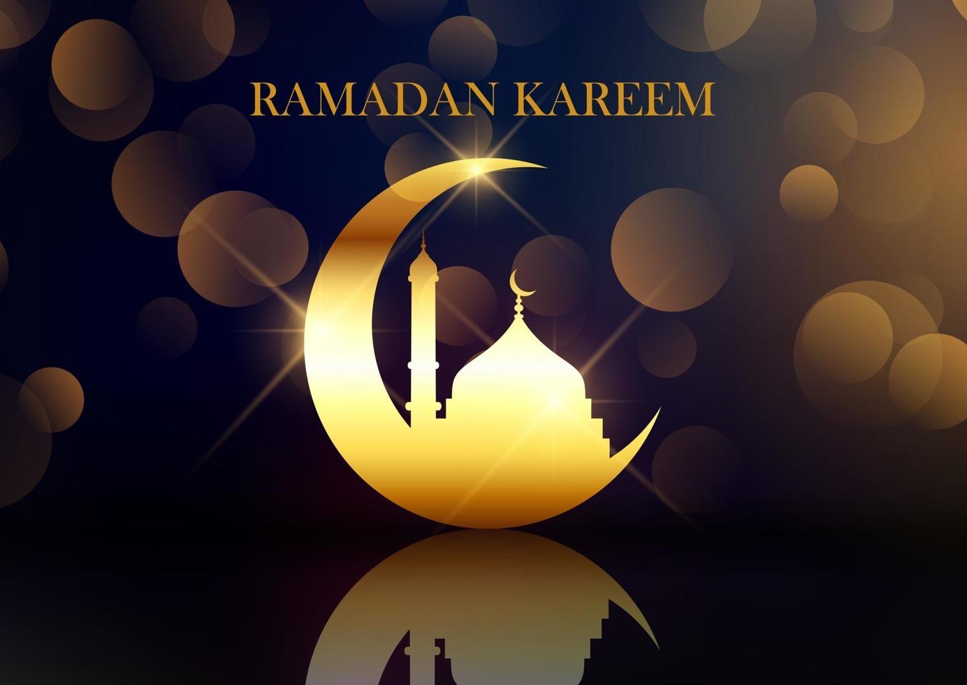 elegante ramadan kareem achtergrond met halve maan en bokeh lichten vector