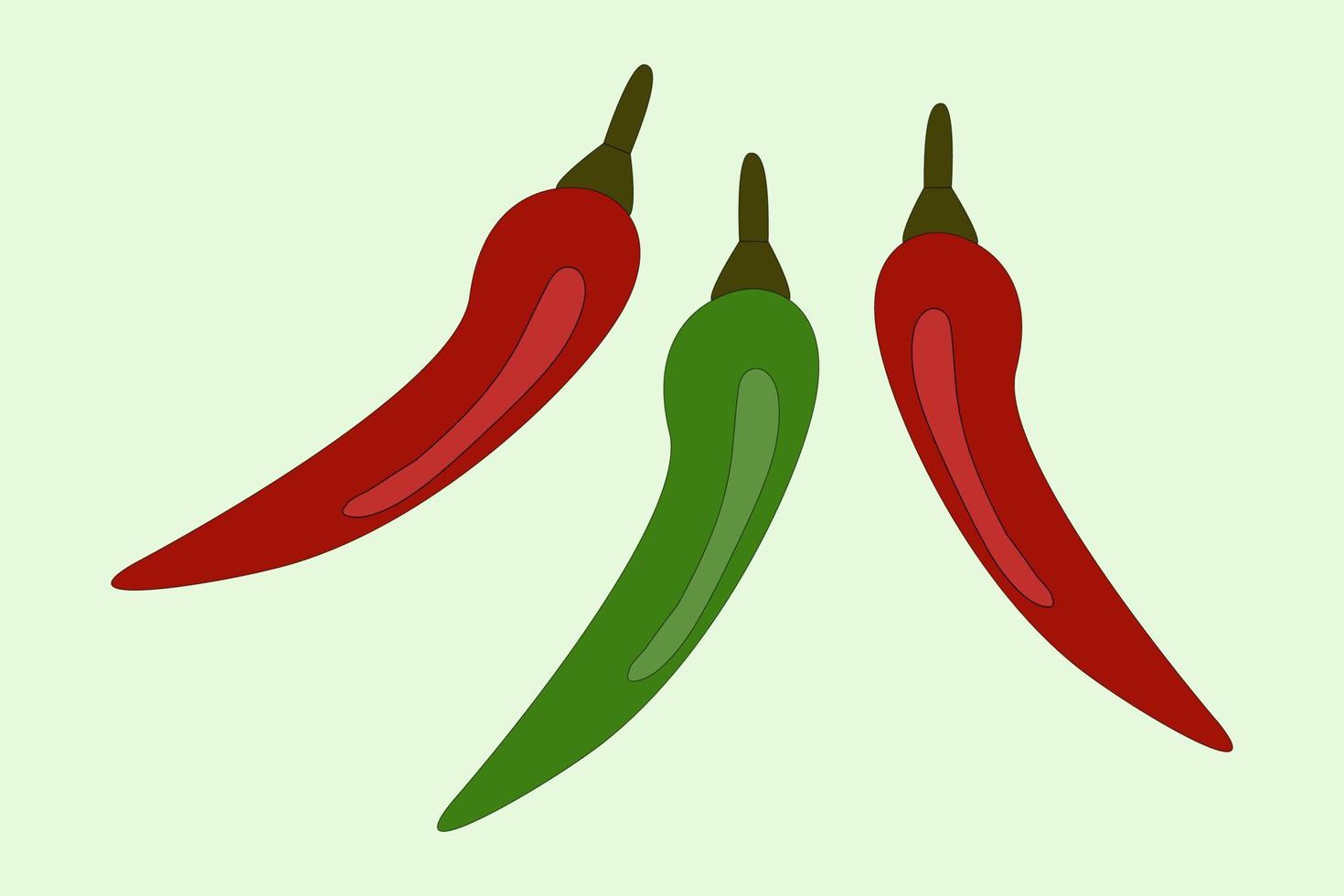 Afdeling van heet Chili peper rood en groen kleur, geïsoleerd vector afbeelding, pictogrammen, oogst, groenten, zaailingen, fabriek zaden. gezond voedsel vegetarisch