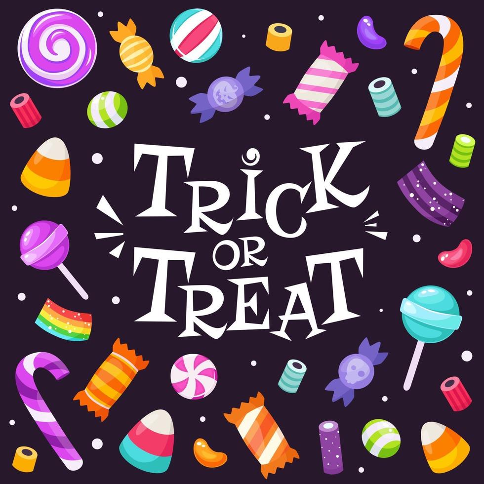 snoep of je leven. set van halloween-snoepjes en suikergoed. vector illustratie