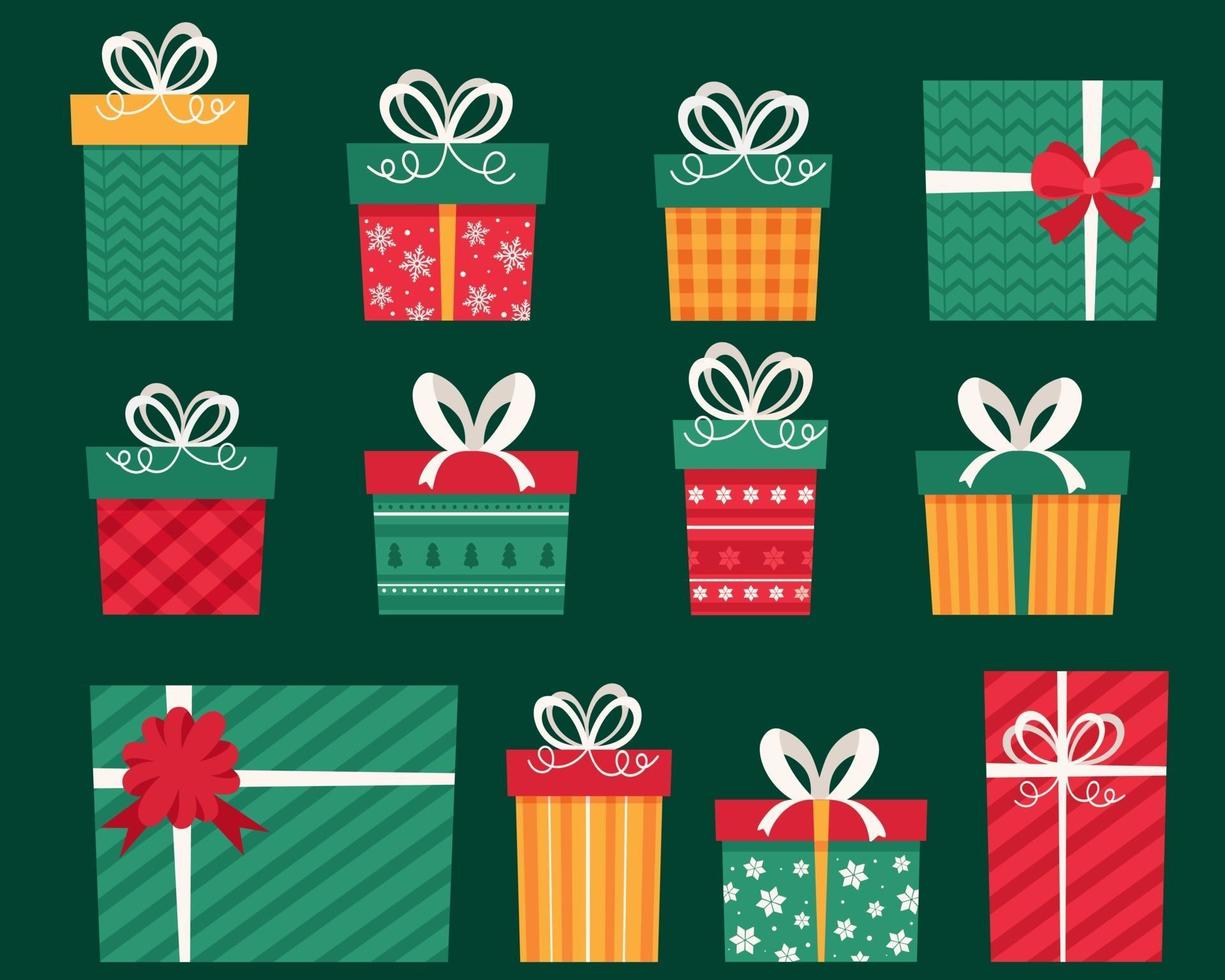 huidige dozeninzameling. kerstcadeaus. vector illustraties.