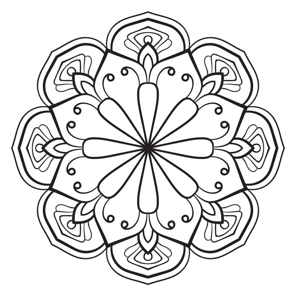 zwarte omtrek bloem mandala. doodle ronde decoratief element voor het kleuren van boek geïsoleerd op een witte achtergrond. bloemen geometrische cirkel. vector