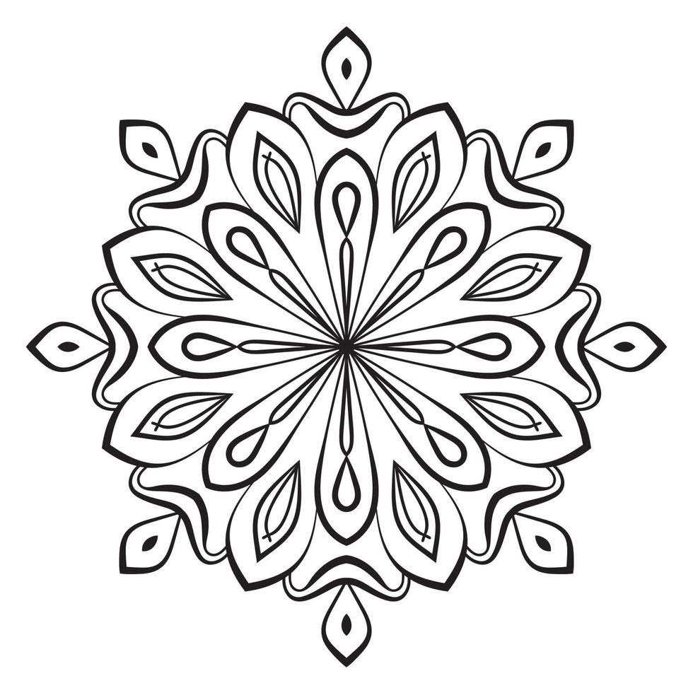 zwarte omtrek bloem mandala. doodle ronde decoratief element voor het kleuren van boek geïsoleerd op een witte achtergrond. bloemen geometrische cirkel. vector