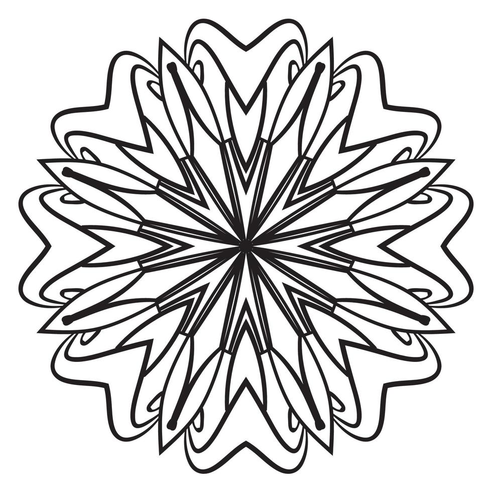 zwarte omtrek bloem mandala. doodle ronde decoratief element voor het kleuren van boek geïsoleerd op een witte achtergrond. bloemen geometrische cirkel. vector