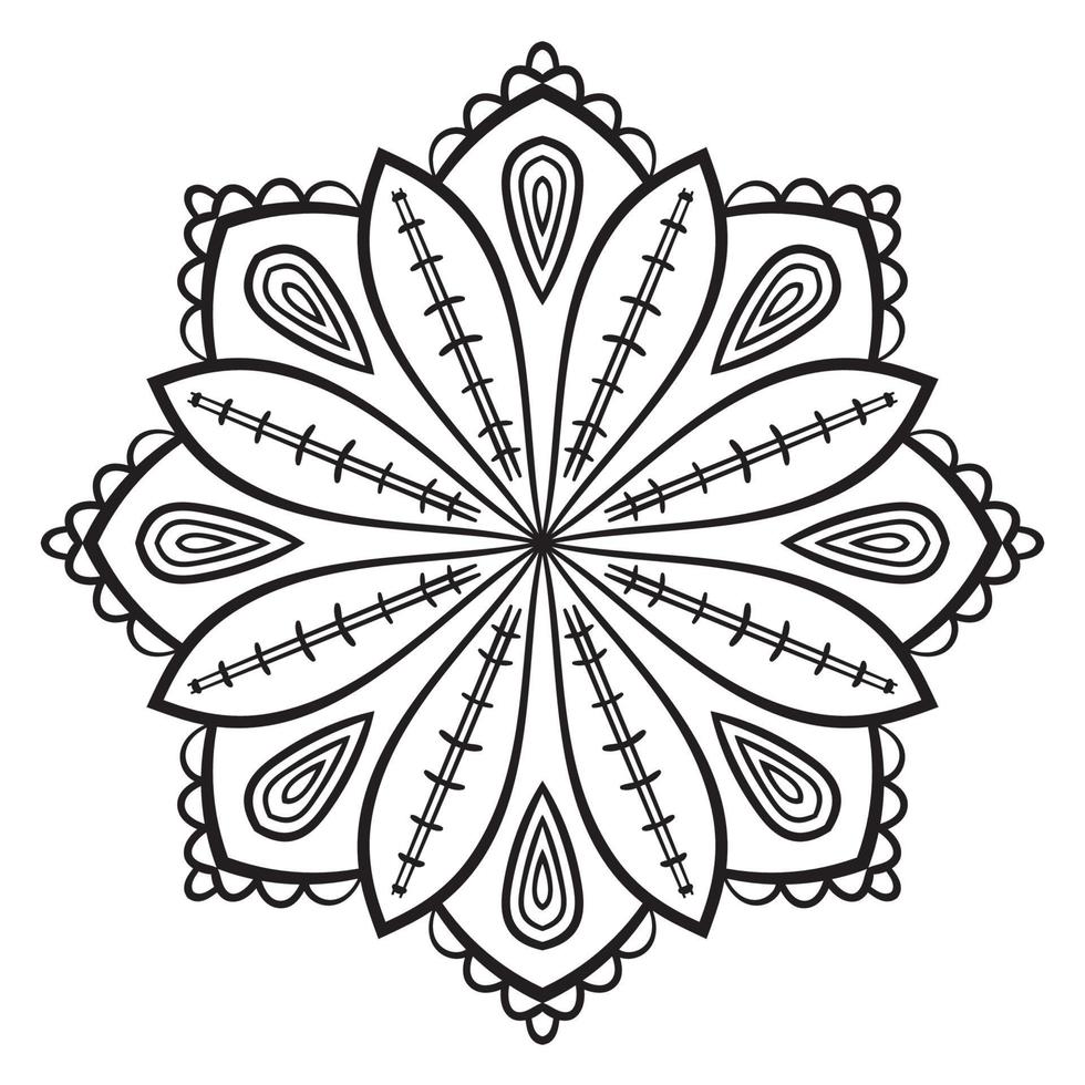 zwarte omtrek bloem mandala. doodle ronde decoratief element voor het kleuren van boek geïsoleerd op een witte achtergrond. bloemen geometrische cirkel. vector