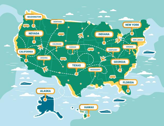 Verenigde Staten Landmark kaart Vector