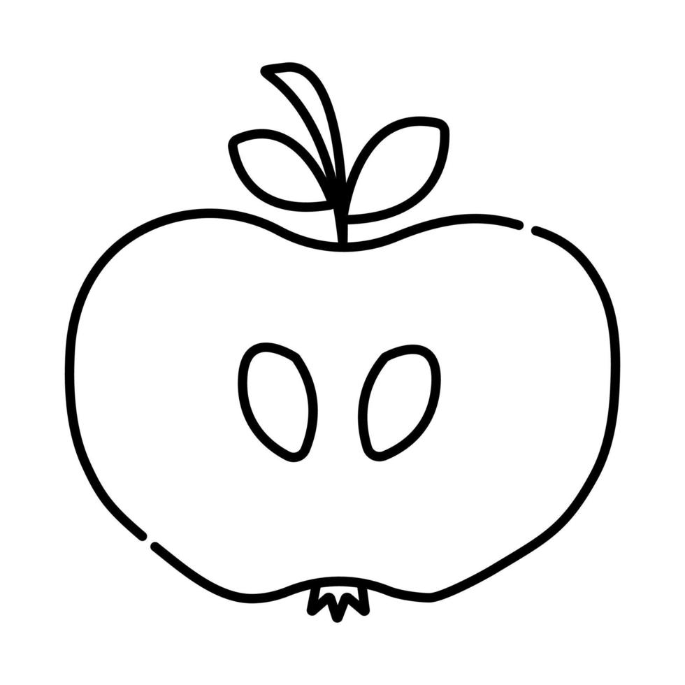 voor de helft van appel zwart en wit vector lijn illustratie