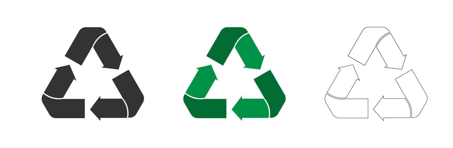 reeks van recycling pictogrammen. driehoek recycling teken symbool vector