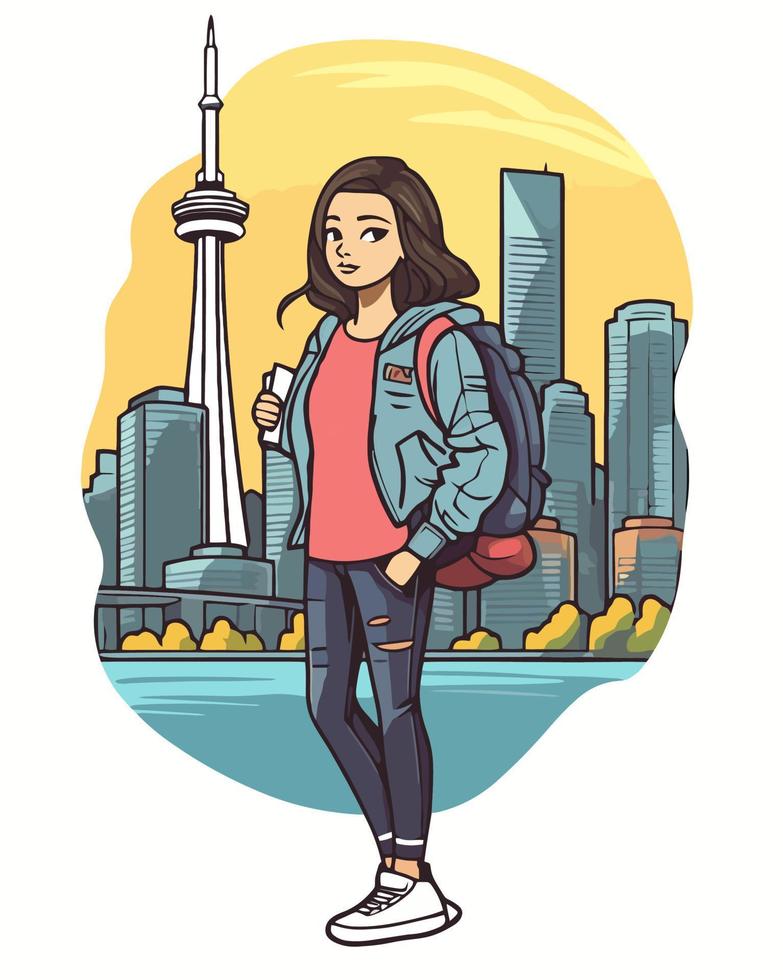 Toronto meisje in voorkant van cn toren vector