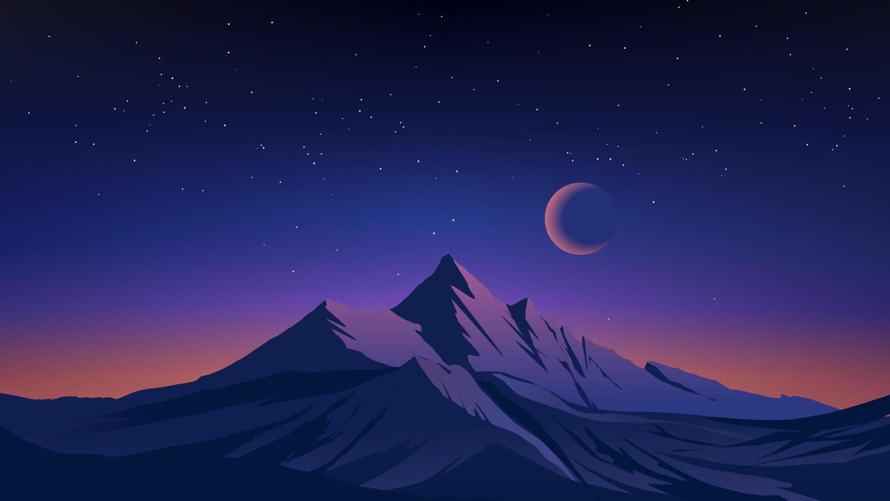 besneeuwd berg top in sterrenhemel nacht. verbazingwekkend nacht lucht over- berg vector