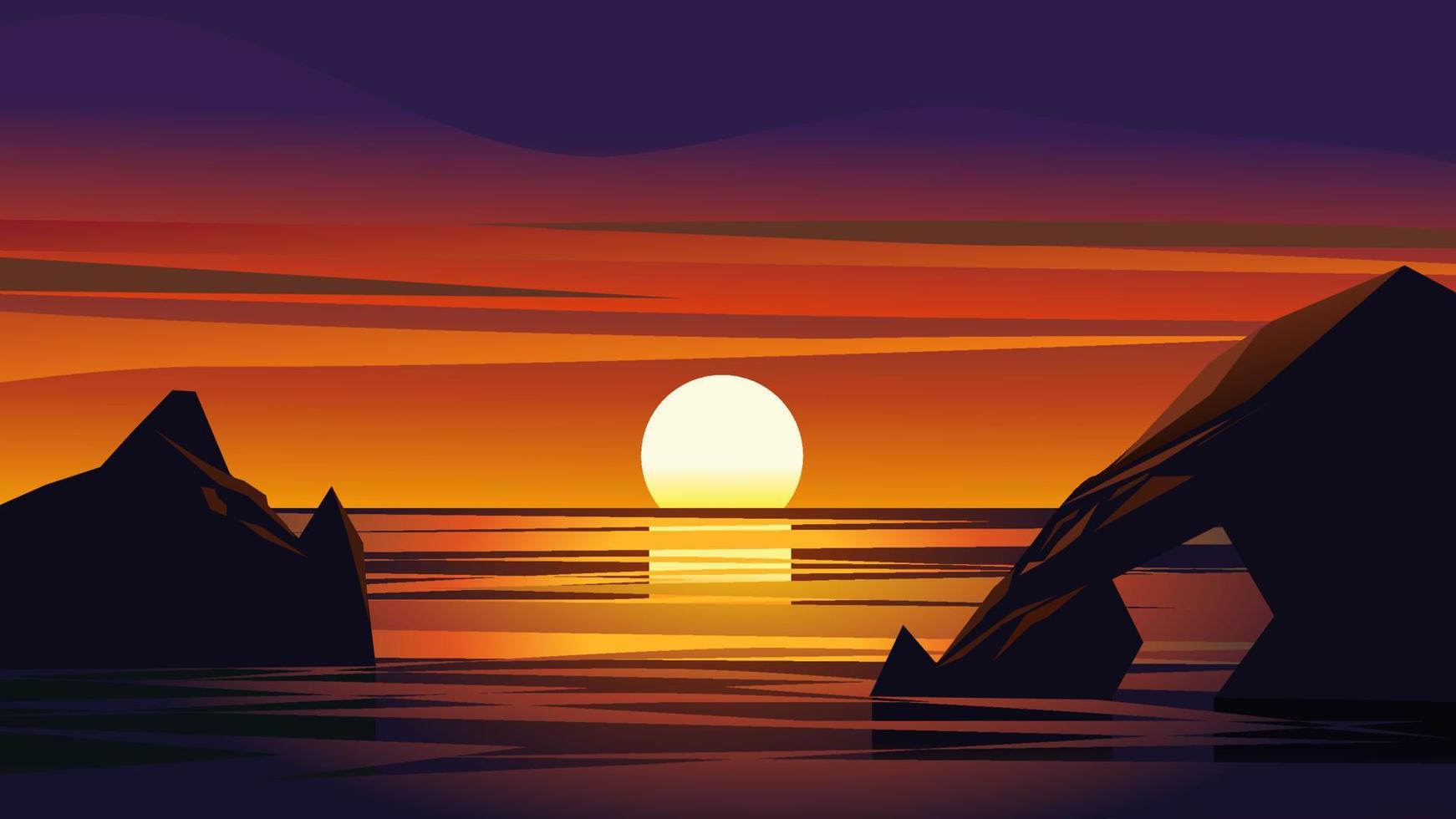 adembenemend mooi zonsondergang Bij strand met clorful lucht en rotsen vector