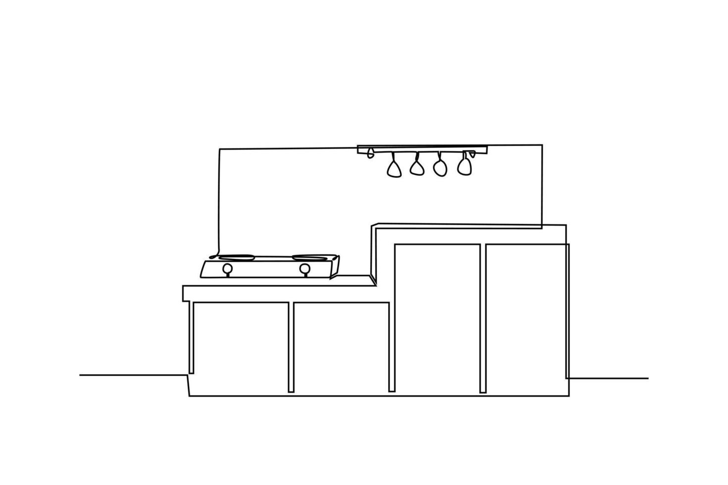 single een lijn tekening modern keuken interieur. keuken kamer concept. doorlopend lijn trek ontwerp grafisch vector illustratie.