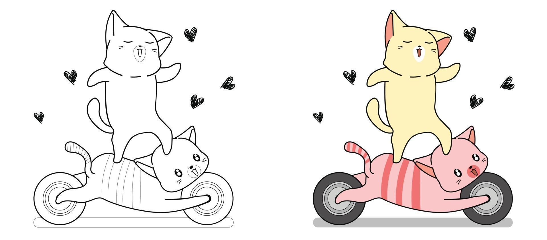 schattige kat rijdt motorfiets kat cartoon kleurplaat voor kinderen vector