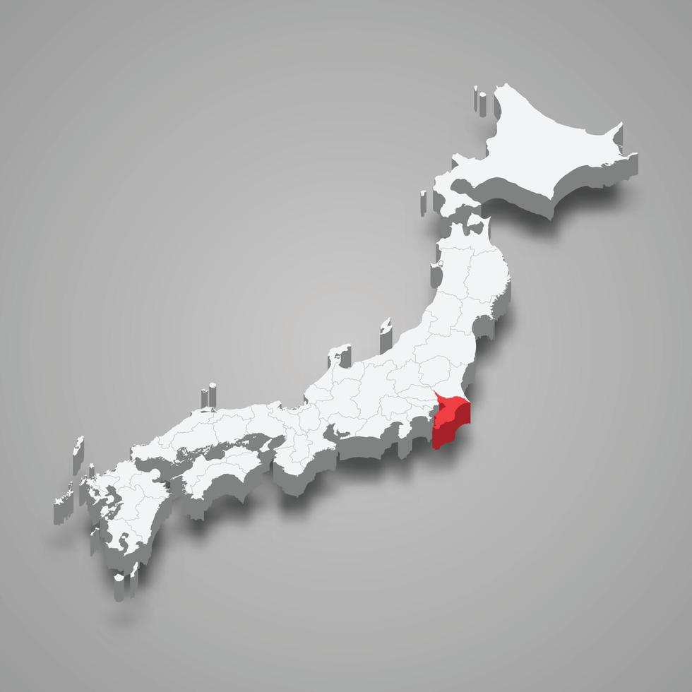 chiba regio plaats binnen Japan 3d kaart vector