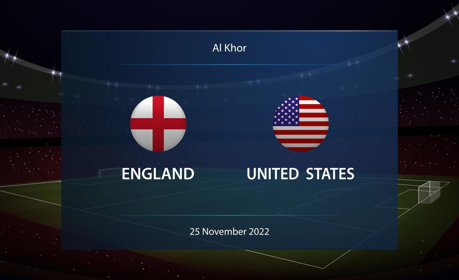 Engeland vs Verenigde staten. Amerikaans voetbal scorebord uitzending grafisch vector