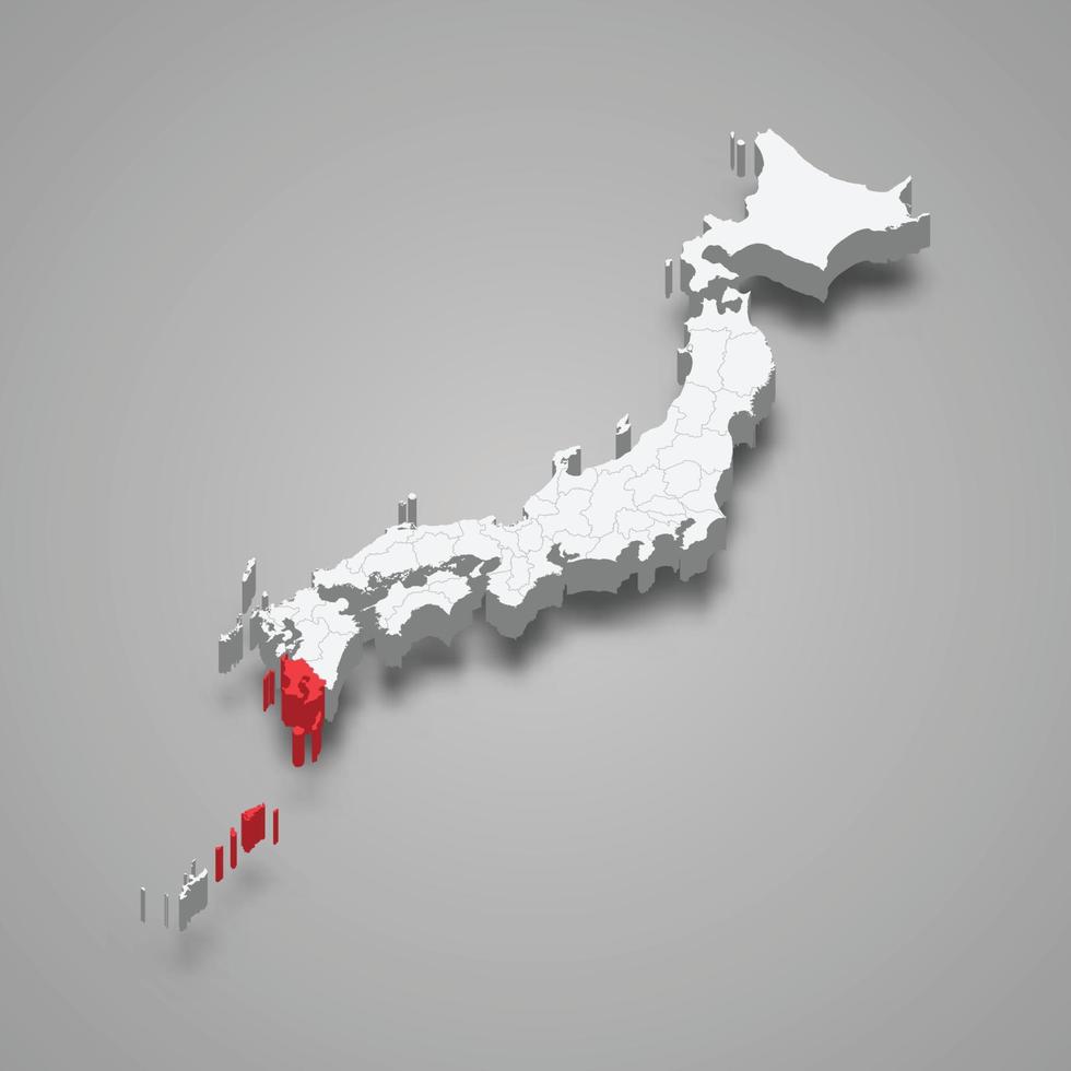 kagoshima regio plaats binnen Japan 3d kaart vector