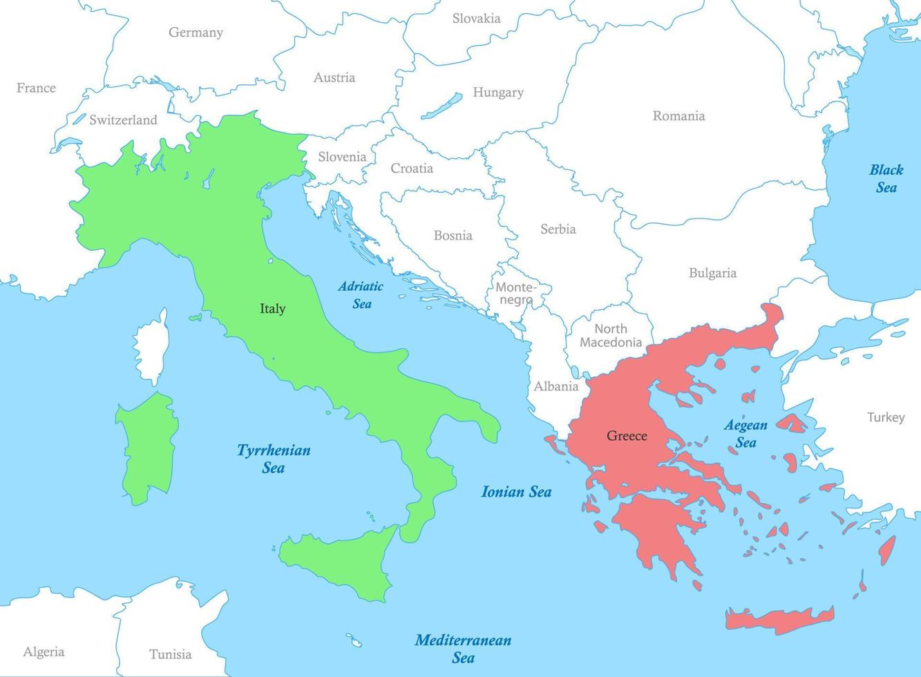 kaart van zuidelijk Europa met borders van de landen. vector