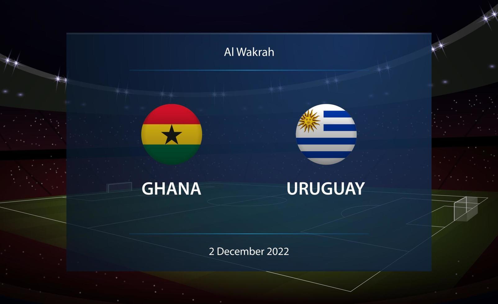 Ghana vs Uruguay. Amerikaans voetbal scorebord uitzending grafisch vector