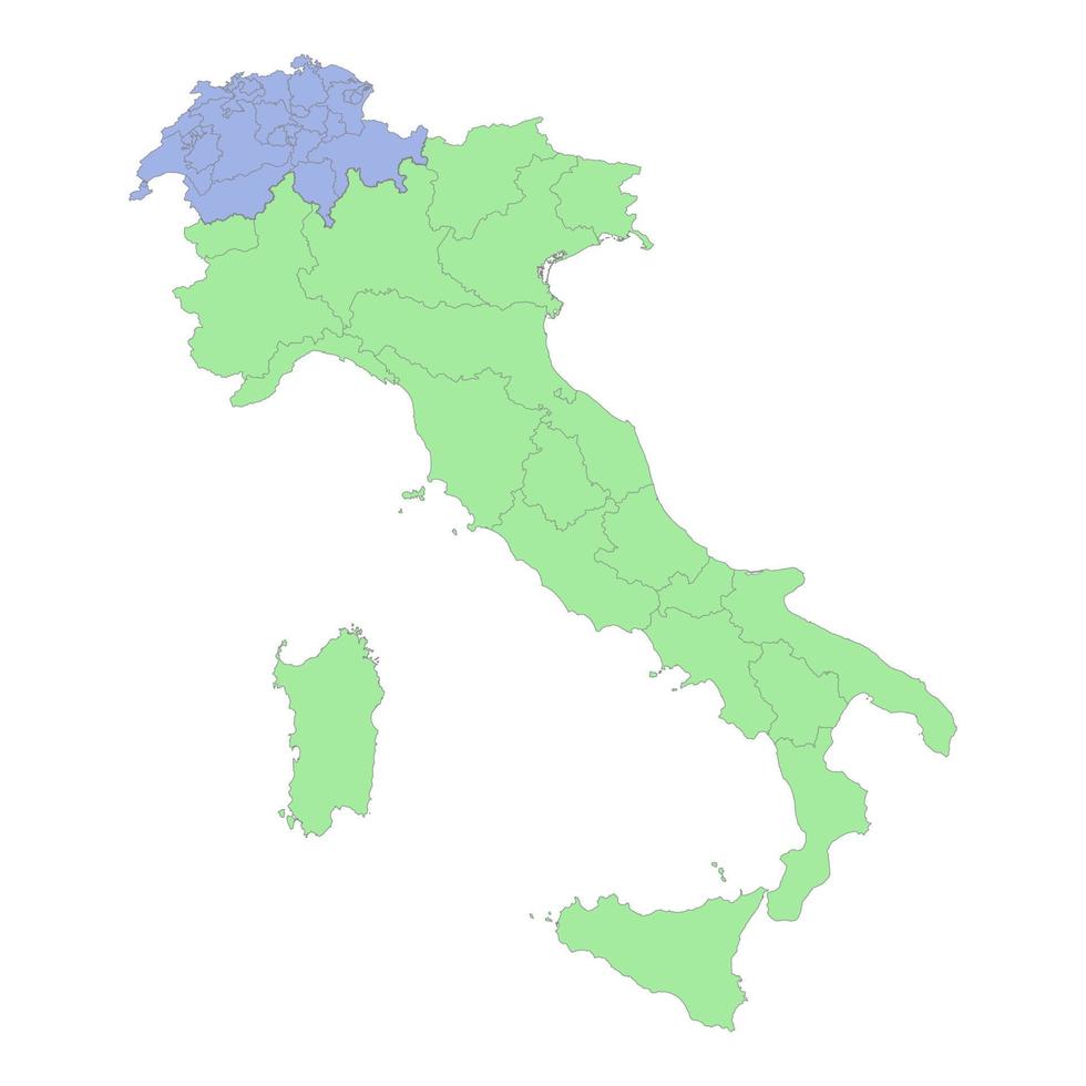 hoog kwaliteit politiek kaart van Italië en Zwitserland met borders van de Regio's of provincies. vector