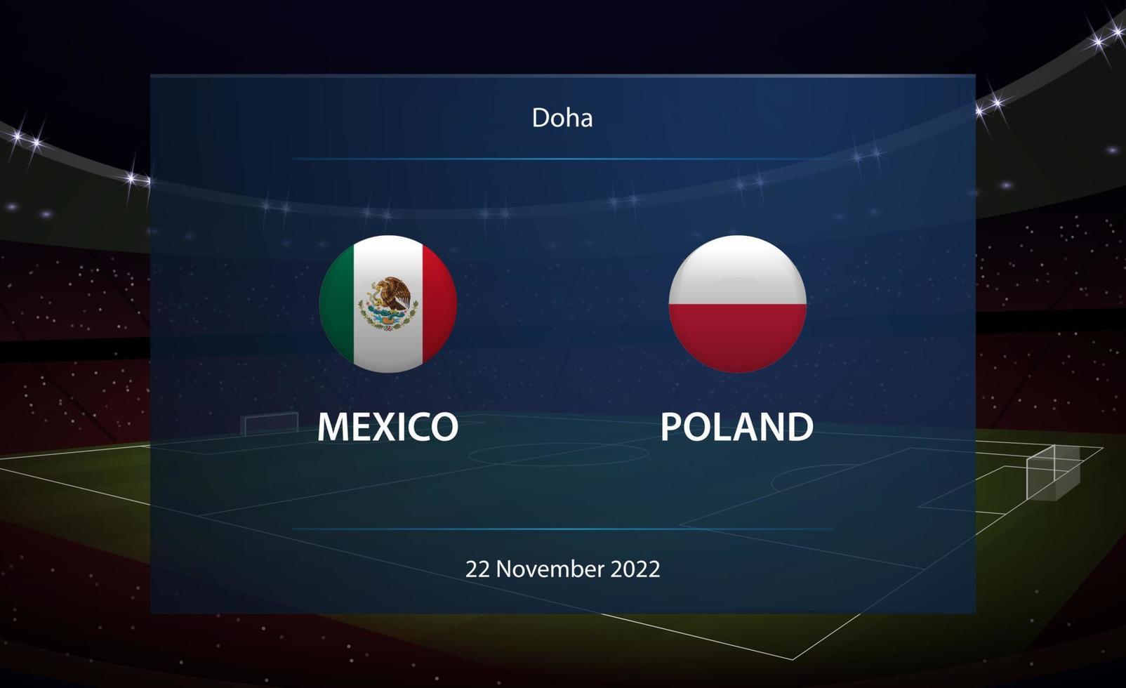 Mexico vs Polen. Amerikaans voetbal scorebord uitzending grafisch vector