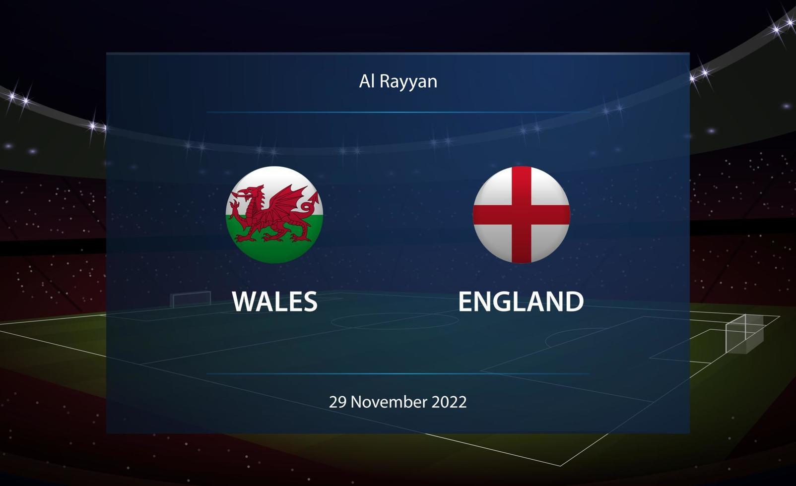 Wales vs Engeland. Amerikaans voetbal scorebord uitzending grafisch vector