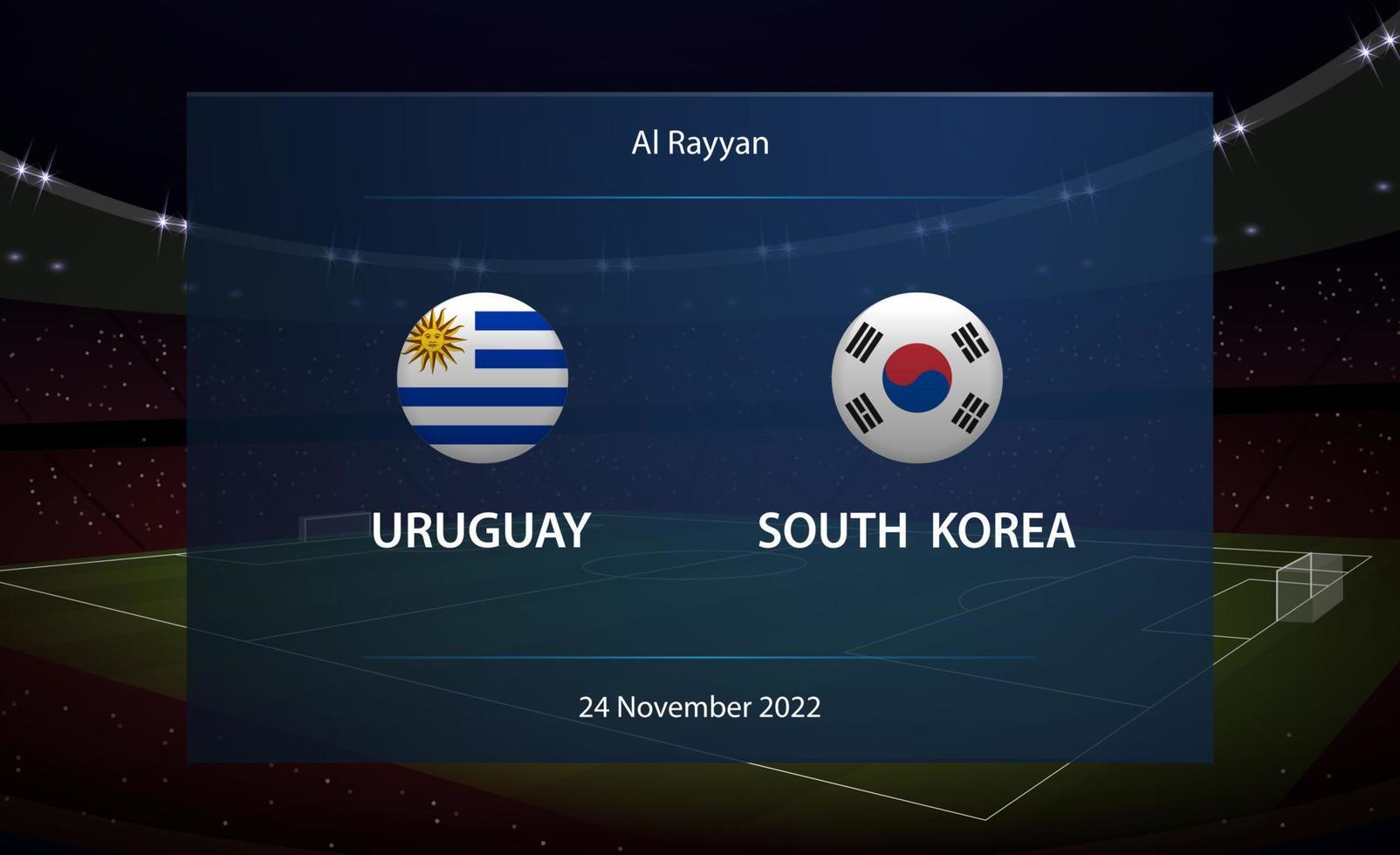 Uruguay vs zuiden Korea. Amerikaans voetbal scorebord uitzending grafisch vector