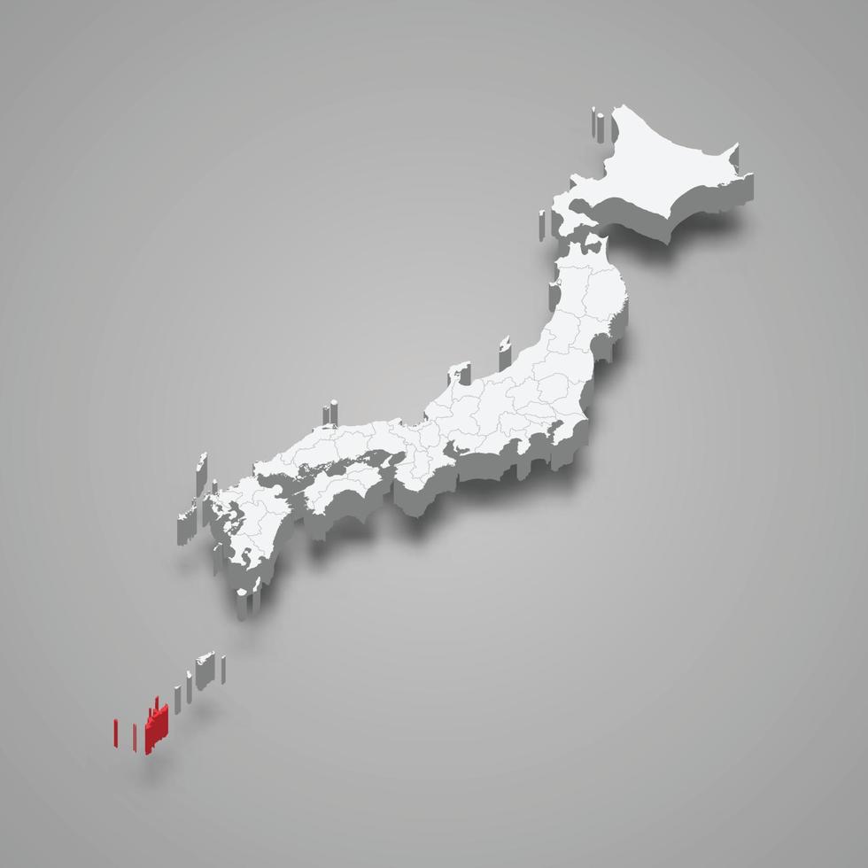 Okinawa regio plaats binnen Japan 3d kaart vector