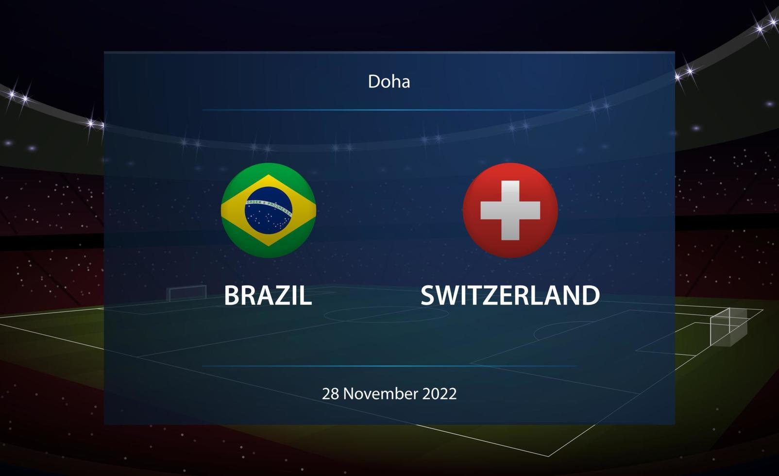 Brazilië vs Zwitserland. Amerikaans voetbal scorebord uitzending grafisch vector
