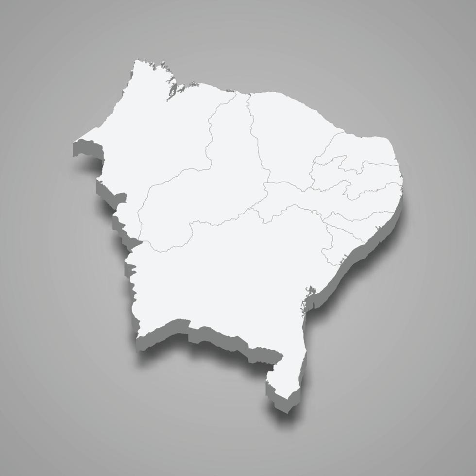 3d isometrische kaart noordoosten regio van Brazilië vector