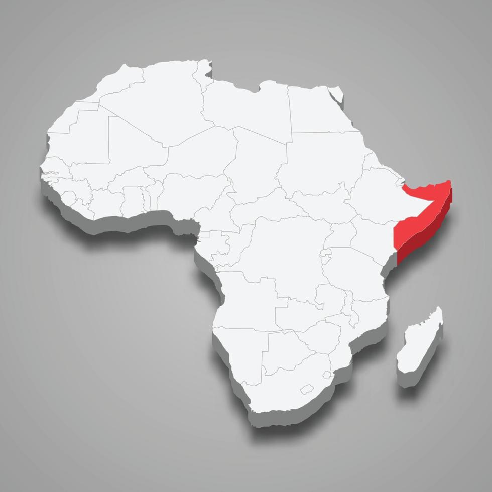 Somalië land plaats binnen Afrika. 3d kaart vector