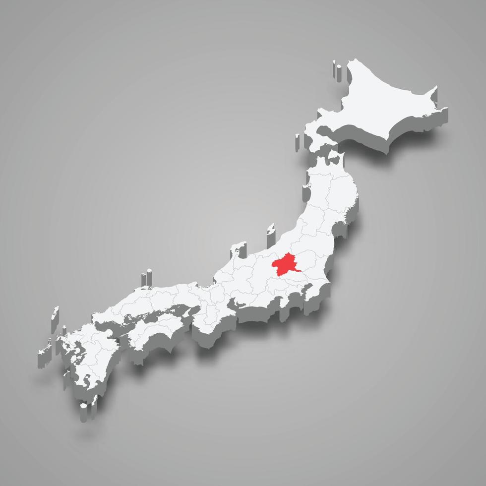 Gunma regio plaats binnen Japan 3d kaart vector