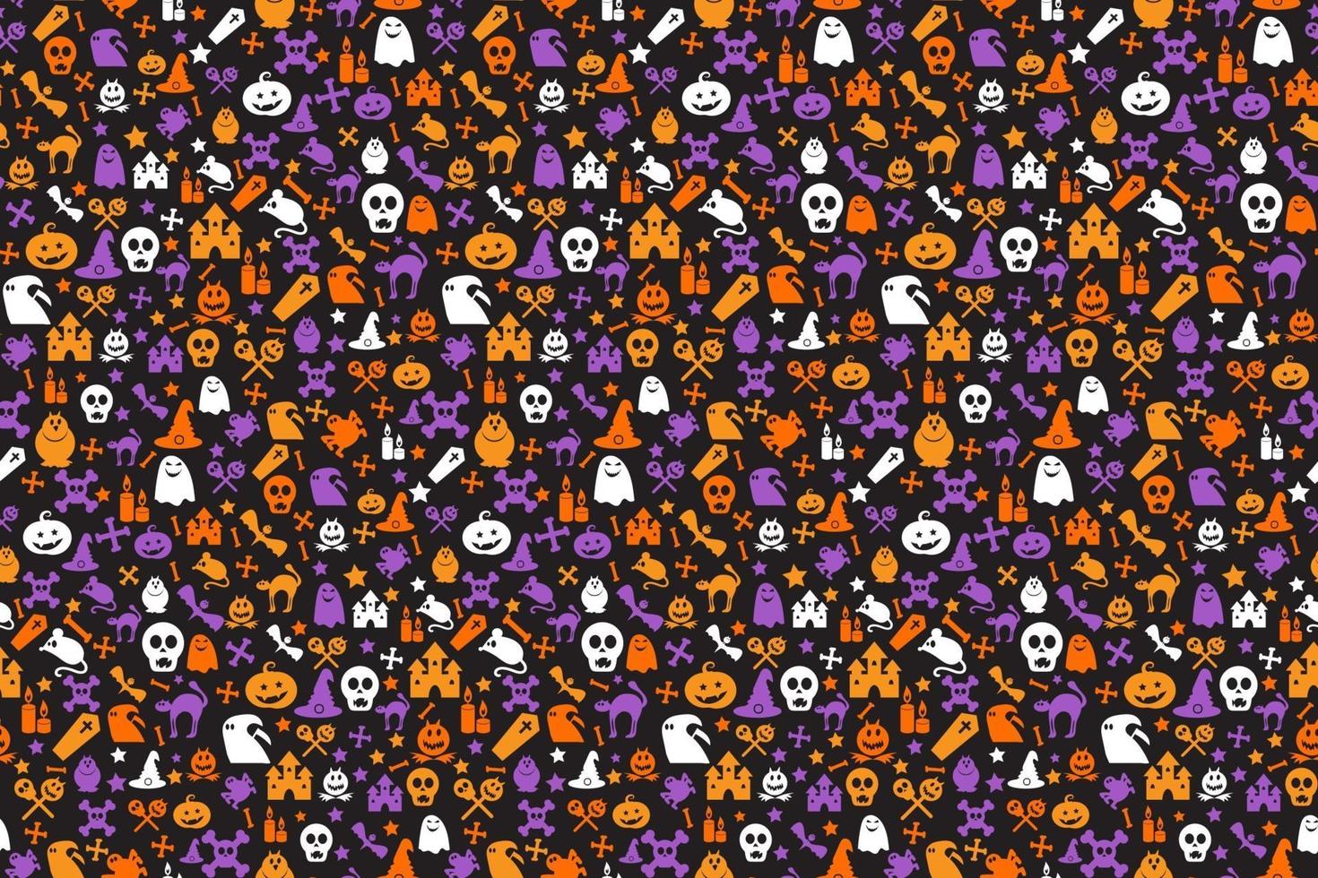 naadloos halloween-patroon met schedel, vleermuis, spoken vector