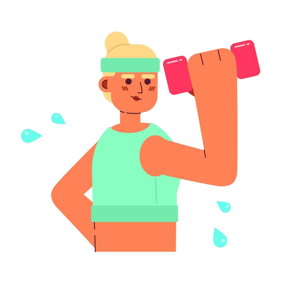 sportief vrouw hijs- halter semi vlak kleurrijk vector karakter. gezond actief leven. bewerkbare voor de helft lichaam persoon Aan wit. gemakkelijk tekenfilm plek illustratie voor web grafisch ontwerp en animatie