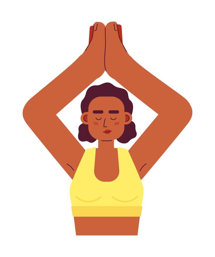 vrouw uitrekken in yoga houding semi vlak kleurrijk vector karakter. gezond actief leven. bewerkbare voor de helft lichaam persoon Aan wit. gemakkelijk tekenfilm plek illustratie voor web grafisch ontwerp en animatie