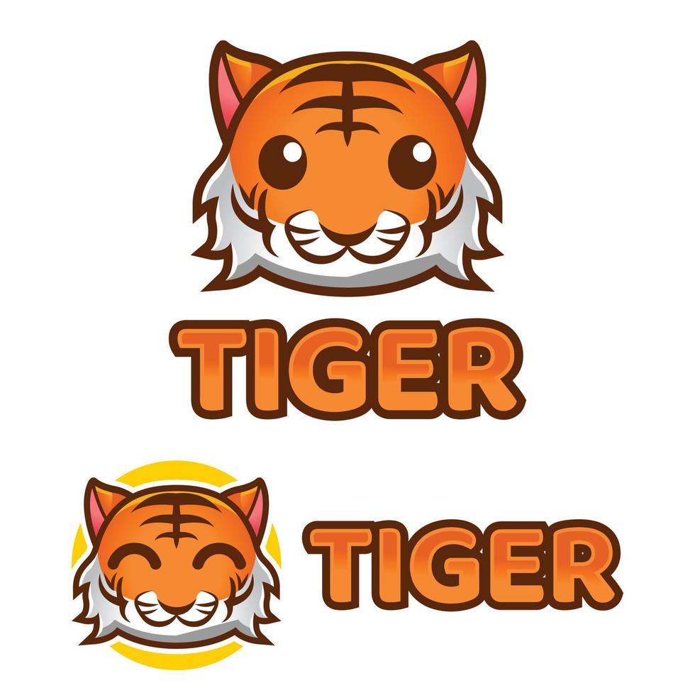 schattig kawaii hoofd tijger mascotte tekenfilm logo ontwerp icoon illustratie karakter vector kunst. voor elke categorie van bedrijf, bedrijf, merk Leuk vinden huisdier winkel, Product, label, team, insigne, etiket