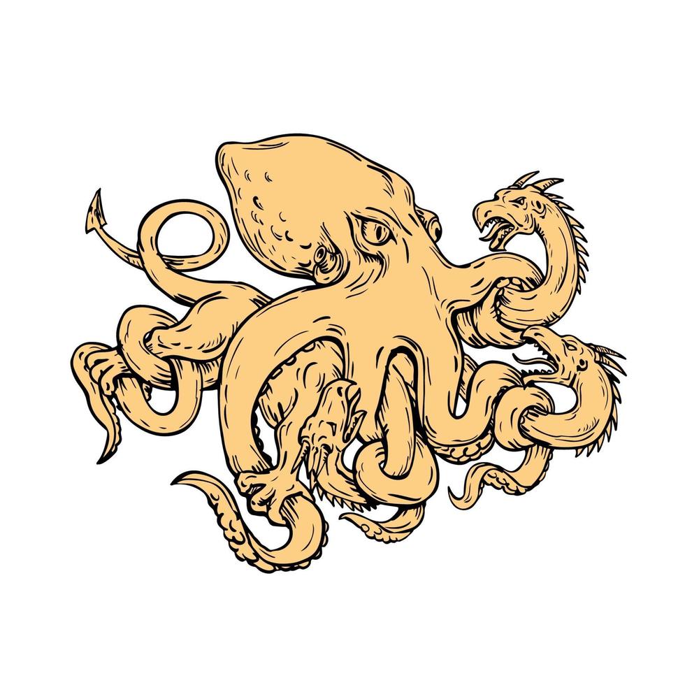 gigantische octopus die hydra-tekening vecht vector