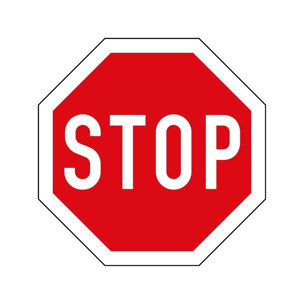 Europese variant van stop verkeersbord. rode achthoek met witte rand en stoptekst. vector