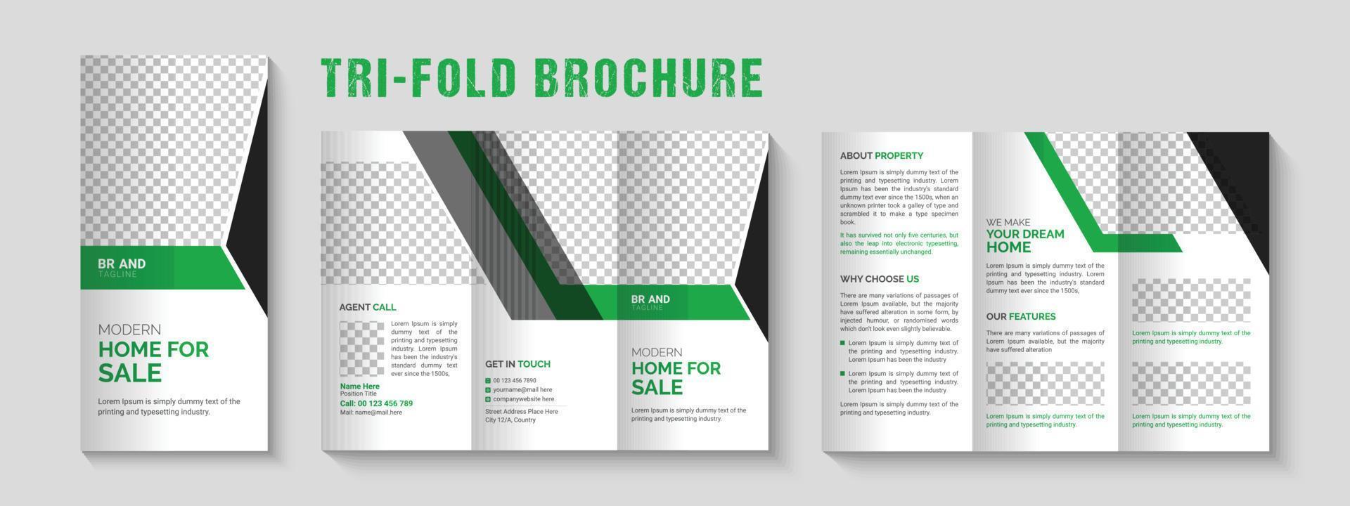 ontwerpsjabloon voor driebladige brochure voor onroerend goed vector