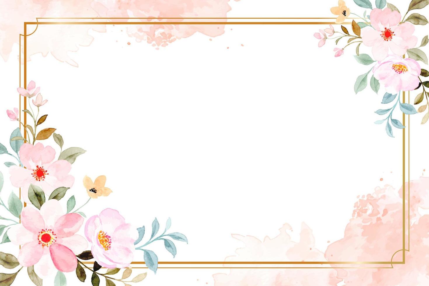 waterverf roze bloem gouden kader voor bruiloft, verjaardag, kaart, achtergrond, uitnodiging, behang, sticker, decoratie enz. vector