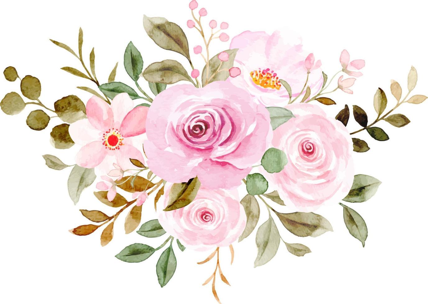 roze roos bloem boeket met waterverf voor achtergrond, bruiloft, kleding stof, textiel, groet, kaart, behang, banier, sticker, decoratie enz. vector