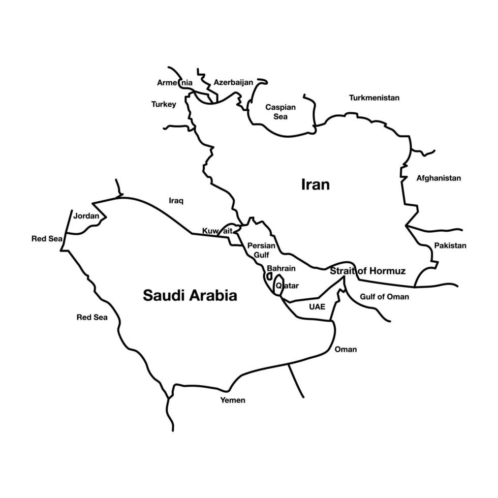 midden- oosten- schets kaart met saudi Arabisch vs ik rende conflict. bewerkbare vector eps symbool illustratie.