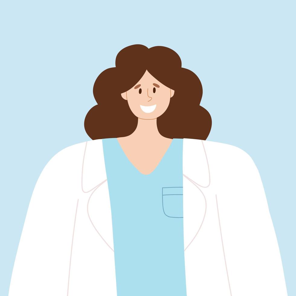 avatar van een dokter, paramedicus, dierenarts. een vrouw in een wit jas. vector illustratie. vlak stijl.