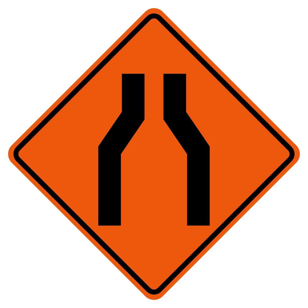 vernauwing van het wegverkeer symbool teken isoleren op witte achtergrond, vector illustratie