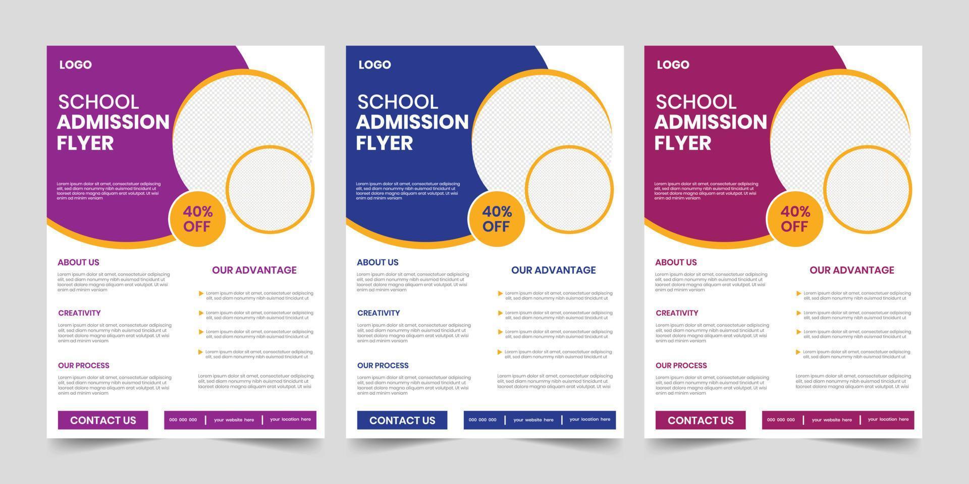 school- toelating afdrukken een bladzijde leerzaam folder ontwerp vector