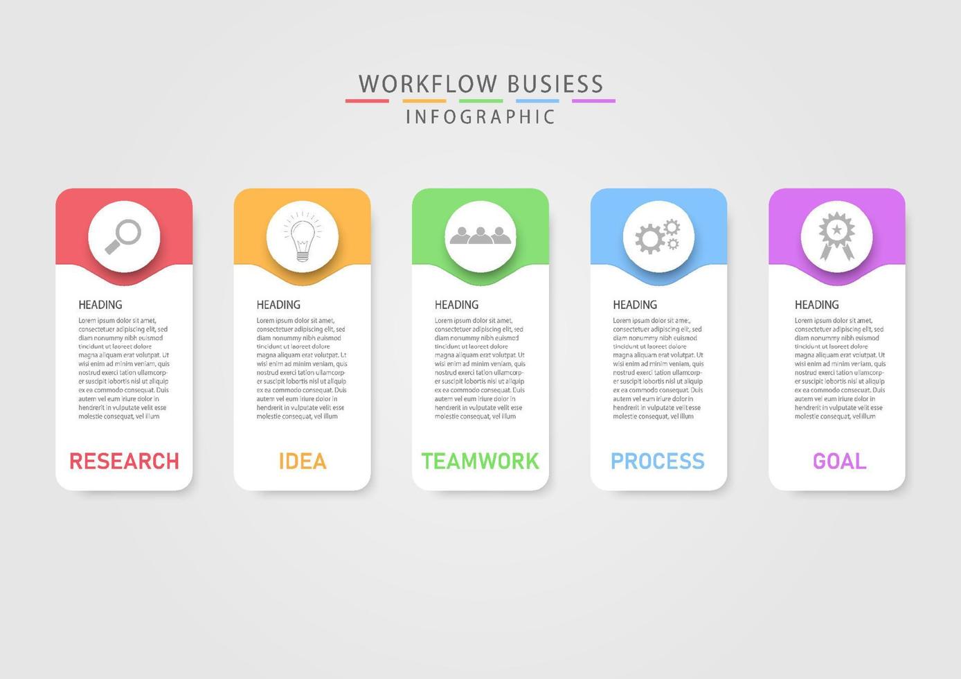 infographic workflow en bedrijf plan voor succes helder veelkleurig pleinen cirkel met icoon in de midden- grijs helling achtergrond voor marketing, financiën, investering, strategie, Product vector