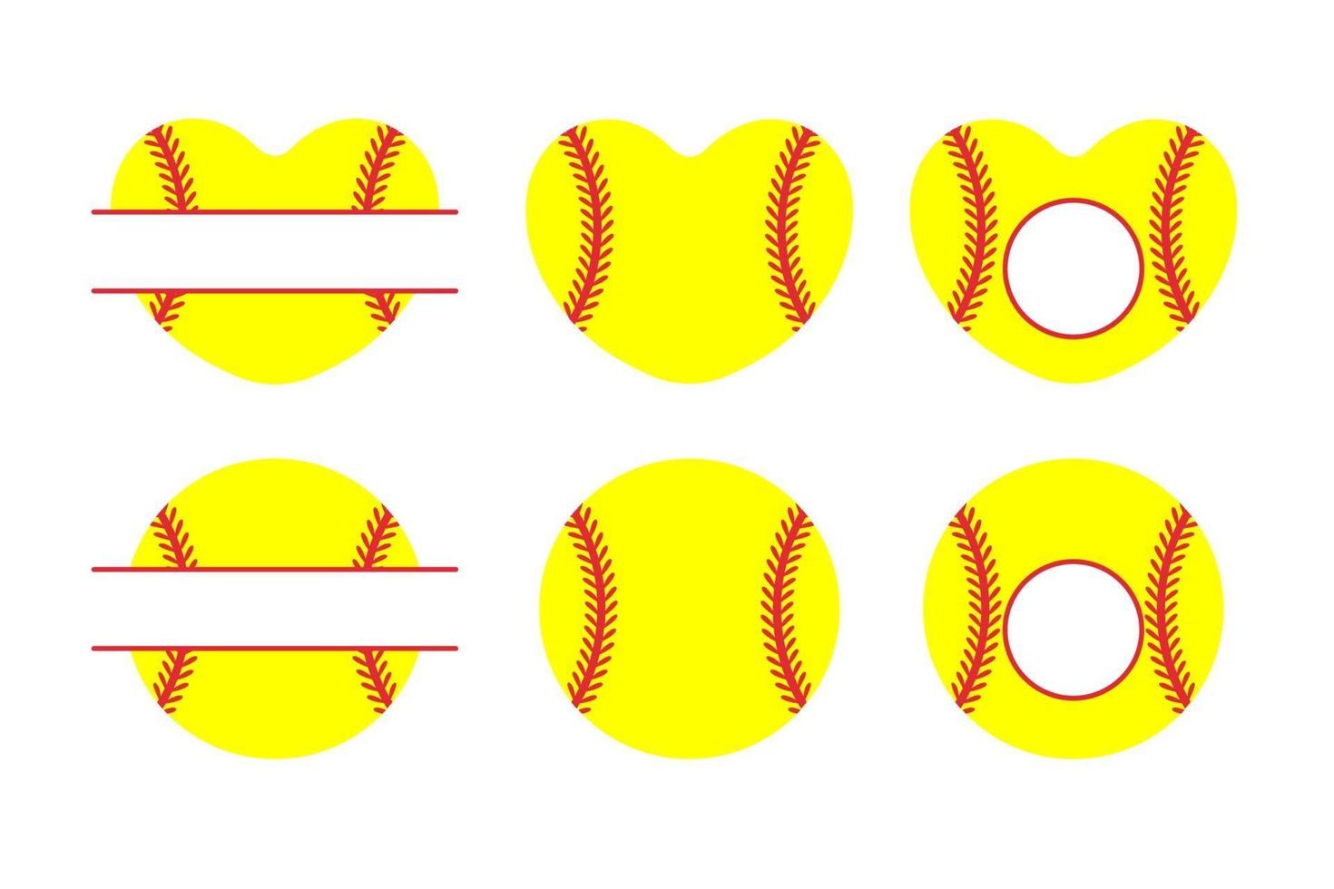 gele hartvormige honkbal set vector