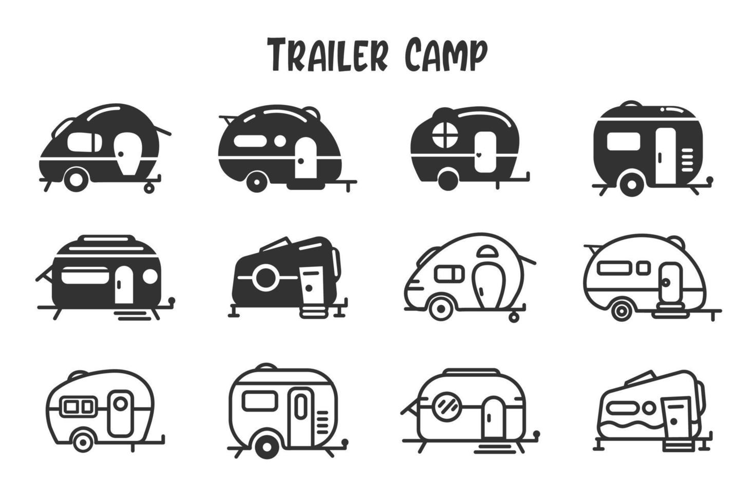 camper aanhangwagen pictogramserie vector