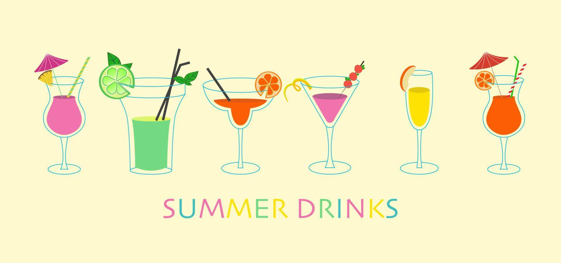 reeks van vers kleurrijk cocktails. zomer drankjes. vector