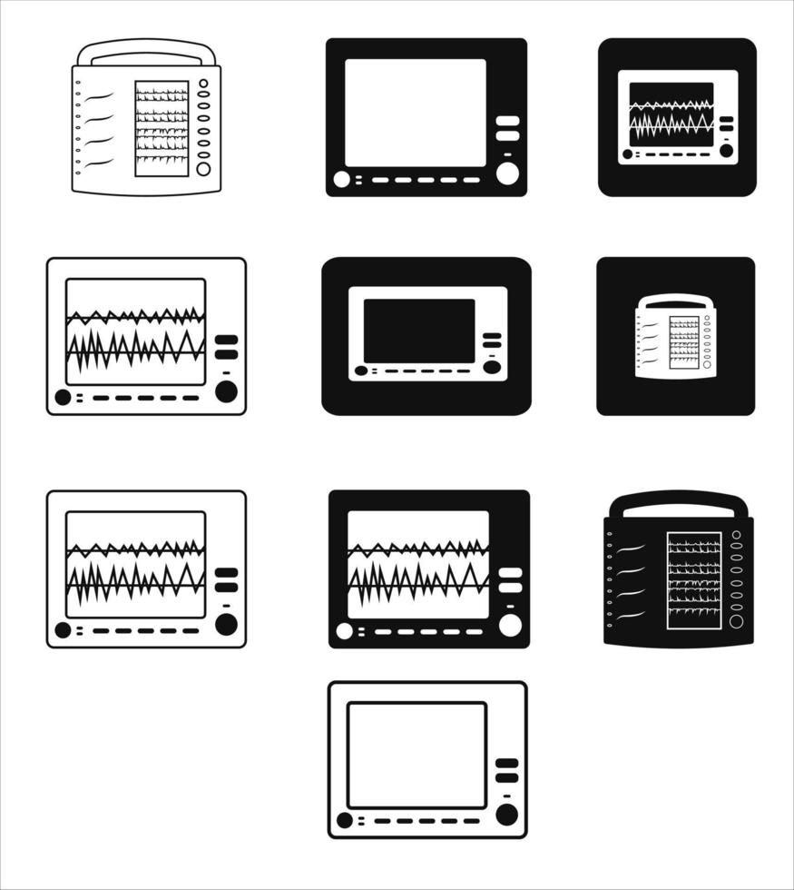 ecg machine icoon reeks in zwart stijl geïsoleerd Aan wit achtergrond.hart medisch dun lijn icoon geneeskunde en ziekenhuis symbool voorraad vector illustratie.